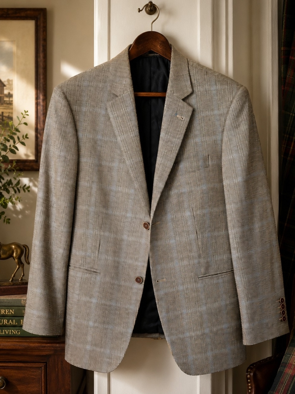 Nautica Pure Wool Houndstooth Blazer Unisex Heritage Oversized 21" PTP
